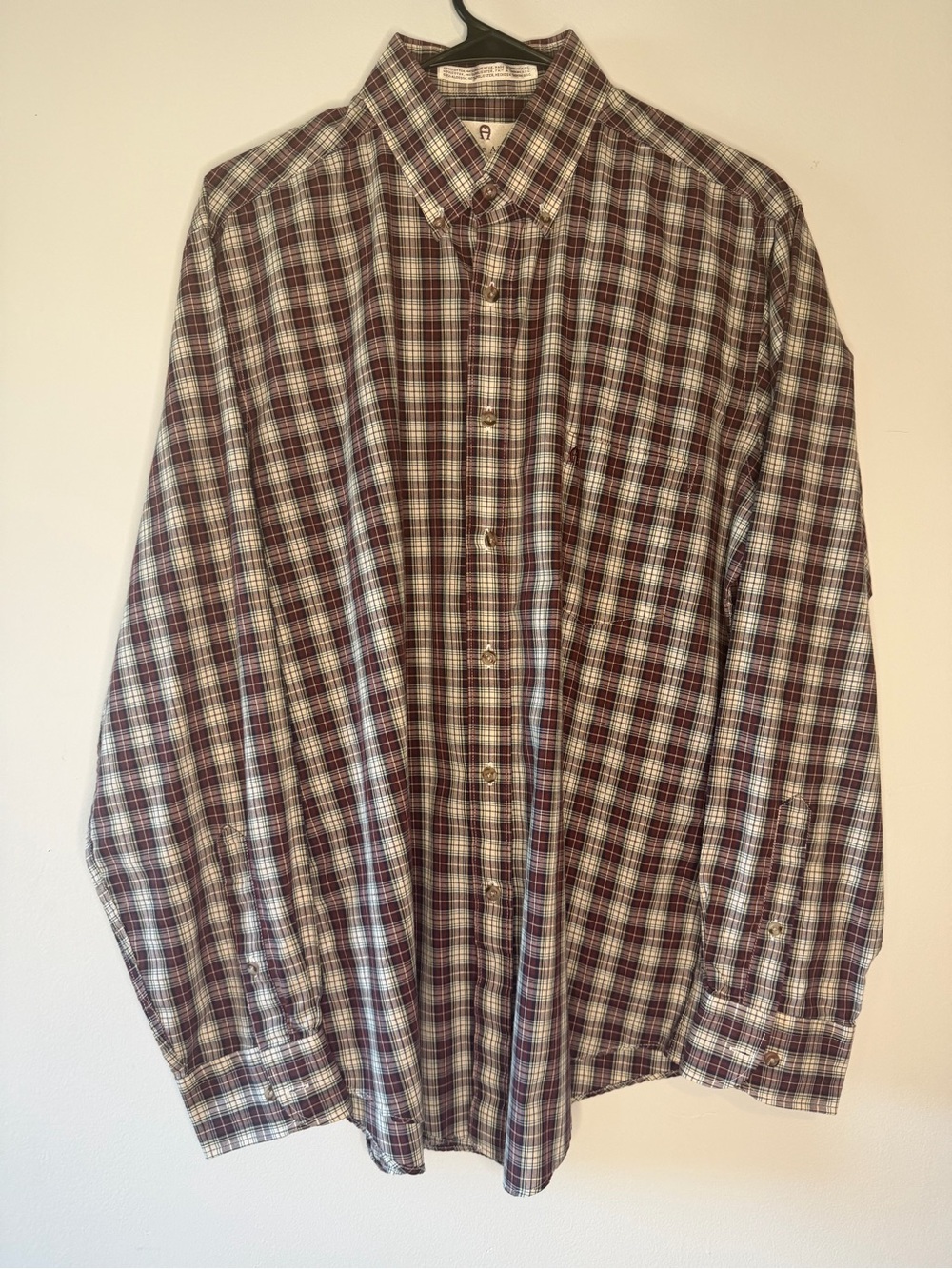 Etienne Aigner Men's Burgundy and White Plaid Button-Down Shirt
